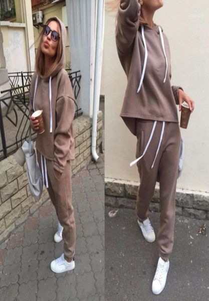 

xuancool autumn winter irregular solid women039s outfits long sleeve hoodies and long pants two piece set fitness tracksuit114676832, Gray