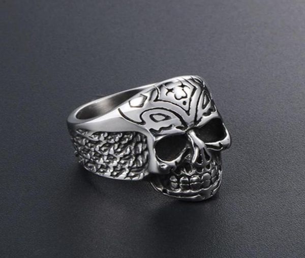 

death squads biker ring cool skull skeleton head 100 titanium steel for men exaggeration handmade pattern jewelry gift cluster ri6557779, Golden;silver