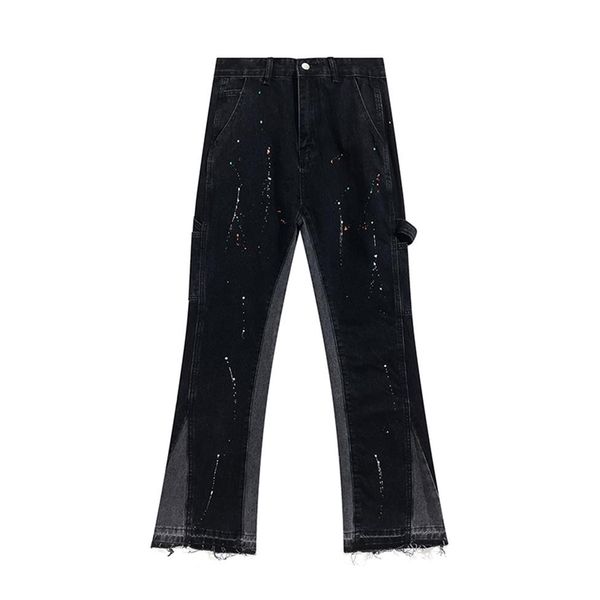 

2022 men's fashion flared pants high street jeans vintage washed distressed trousers261j, Black;brown