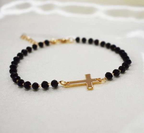 

charm bracelets 2021 fashion exquisite black beades cross bracelet gold color metal chain for women men party gifts jewelry2658956, Golden;silver