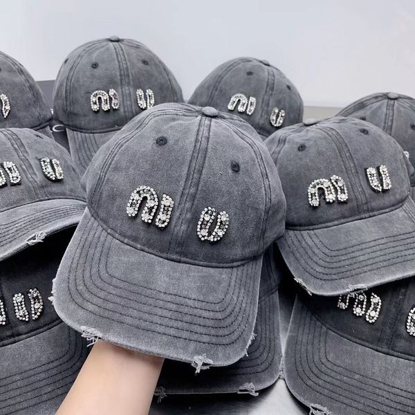 

original european order mi u baseball hat women's summer fashion brand sweet cool smoke grey logo heavy industry rhinestone duck tongue, Blue;gray
