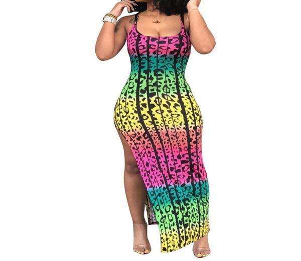 

graffiti print long boho dress women robe elegant vintage sleeveless club dresses spaghetti strap split backless vestidos5275954, Black;gray