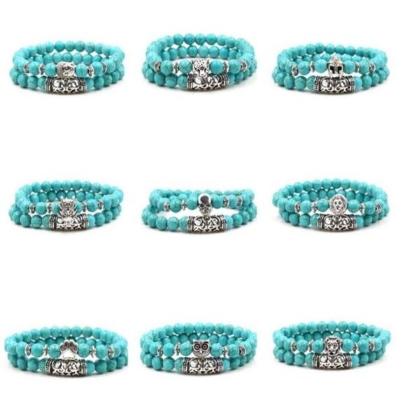 

9 styles 2pcsset bead charm bracelet buddha bracelets paracord natural stone lion bracelet men turquoise beaded bracelet20301363341066, Golden;silver