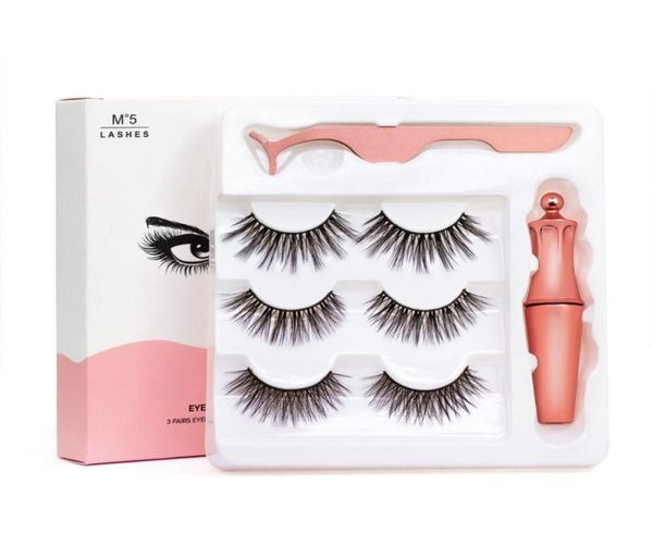 

3 pairs magnetic eyelashes false lashes liquid eyeliner tweezer eye makeup set 3d magnet false eyelashes8551231