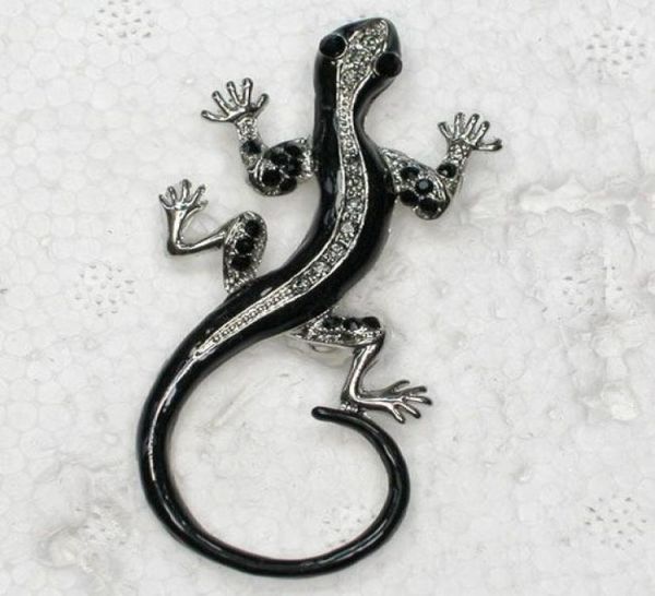 

whole fashion crystal rhinestone brooch pin enamel gecko brooches jewelry accessories c0902028384, Gray