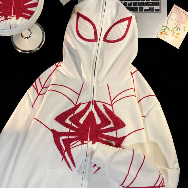 

men's hoodies sweatshirts american retro y2k men towel embroidered spider sweater spring and autumn loose oversize trendy cardigan coup, Black