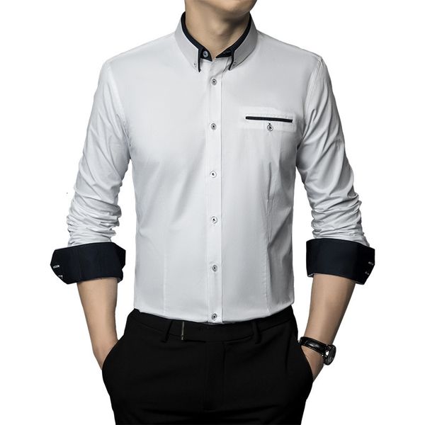

men's casual shirts 6xl 7xl 8xl spring autumn formal business long sleeve shirt large non iron fashion white khaki gray 230822, White;black