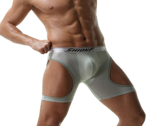 

shionf side hollow out boxer male long leg mens boxershorts anti slide xl5xl underwear with bulge pouch hombre panties4941950, Black;white