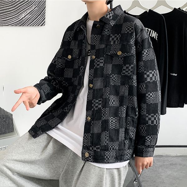

men s jackets men denim jakcet spring fashion plaid jean coat classic european style coats couple 230821, Black;brown