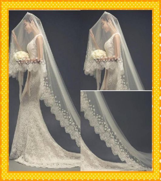 

custommade white champagne ivory 2022 wedding veil cathedral train handmade flower lace bridal accessories bridal veils long wedd2877899, Black