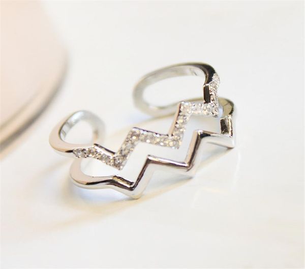 

j45 fashion double wave style rings with bling diamond electroplating adjustable opening ring for gilr women lady9579966, Silver