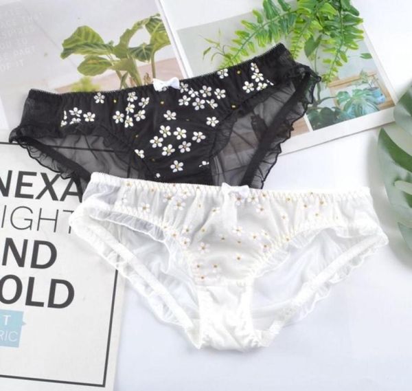 

japanese girl print daisy mesh transparent hollow summer breathable panties ropa interior femenina panties women string5981637689061, Black;pink