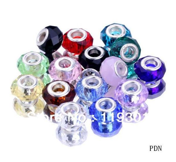 

wholewhole 100pcs assorted charms 5mm hole rondelle faceted crystal glass murano beads for european bracelet neckalce pdn3273825, Silver