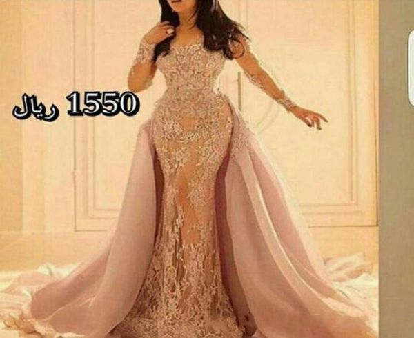 

2020 new long sleeved lace evening dresses with organza over skirt mermaid illusion slit skirt and sheer full sleeves 2329178435, Black;red