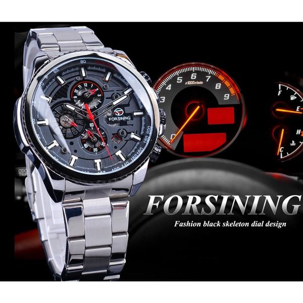 

cwp 2021 forsining watches steampunk design three small dial complete calendar waterproof men's automatic brand luxury sp2383, Slivery;brown