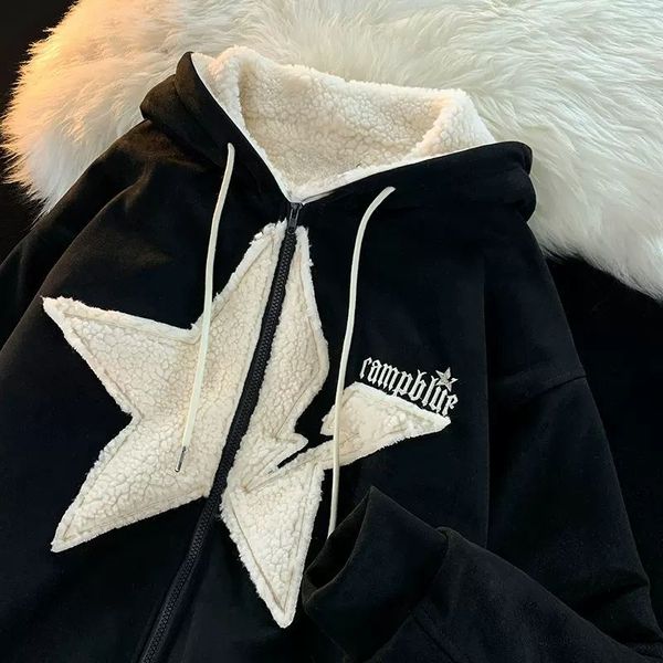 

men's hoodies sweatshirts patch five-star cashmere thickened jacket womens loose casual ins fashion jacket winter clothes women y2k 230, Black
