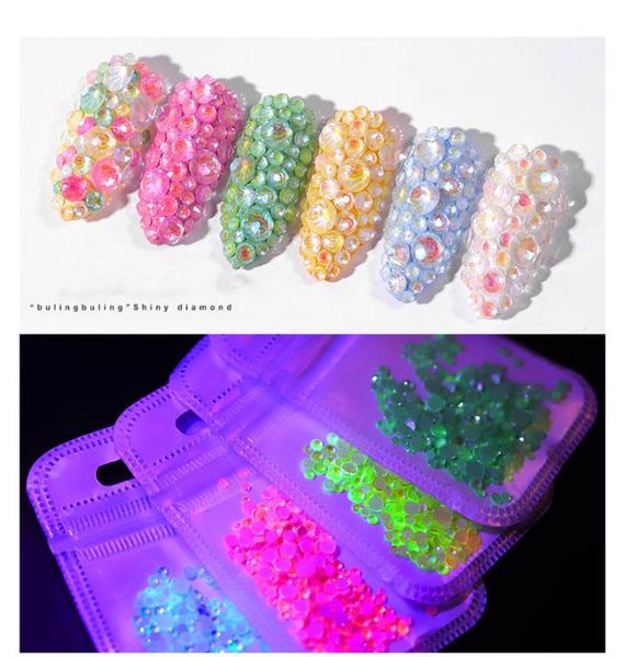 

3d mixed size fluorescent nail decorations rhinestone diy nail art manicure flatback beads studs accessories2777654, Silver;gold