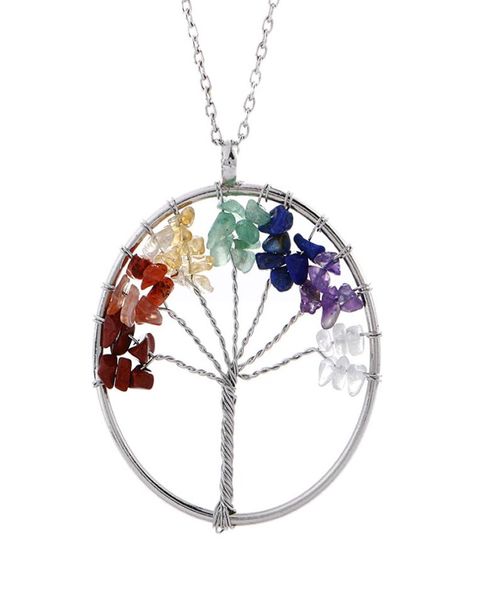 

chakra nateral stone tree of life necklace crystal heart pendant women necklaces fashion jewelry will and sandy gift9612830, Silver
