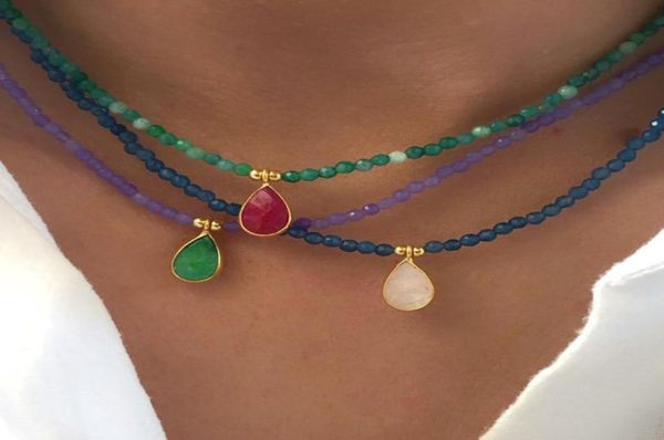 

handmade multifaceted beads beaded necklace fashionable dropshaped crystal pendant collare collar1179411, Silver