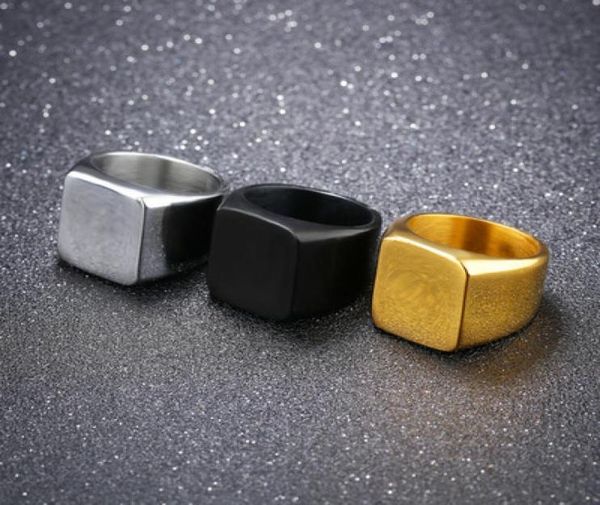 

classic 316l stainless steel blackgoldsilver square ring new brand men width polished finger rings alloy punk jewelry gift size 7249733, Silver