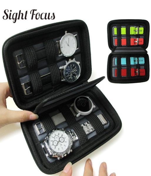 

black hard shell 4 slot watch box organizer waterproof travel watch storage zipper case portable strap band organizer bag3711890, Black;blue