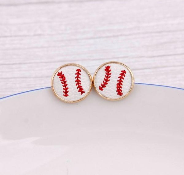 

16mm embroidery baseball stud earrings cheetah animal print hairy genuine leather studs for women gold softball earrings sports je7690831, Golden;silver