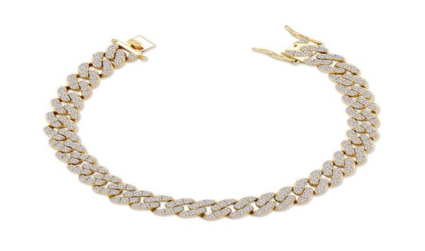 

women bracelets jewelry 8mm width 18k gold rhodium plated cuban chain bracelets luxury bling zircon bracelets1756951, Golden;silver