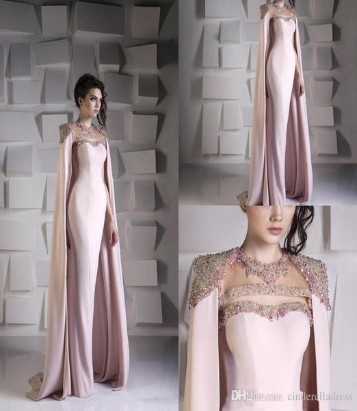 

amazing mermaid evening dresses with cape bead crystal sequined jewel satin formal prom dress arabic dubai wrap gowns vestido6587713, Black;red