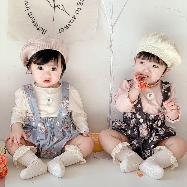

rompers 2023 spring autumn infant girls 2pcs clothes set cotton long sleeve floral suspender bodysuit suit baby outifts 230823, Blue