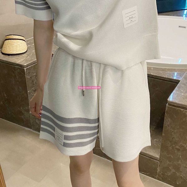 

h39v 2023 new men's and women's shorts tb thread woven knitted for women loose casual pants with elastic drawstring waist and wide, White;black