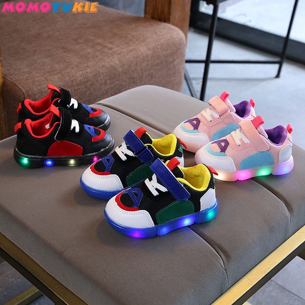 

sneakers cool breathable pu cow children casual shoes led colorful lighting baby kids sneakers cute girls boys 230823, Black;red