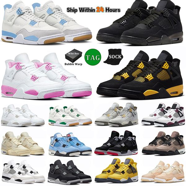 

with box jumpman 4s basketball shoes men sneakers sapphire black cat white purple thunder sb pine unversity blue military black ow-sail mens