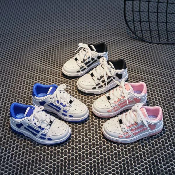 

designer skel low shoes kids shoes bones hi leather boy girl sneakers luxury skeleton blue black pink men women outdoor sports trainers