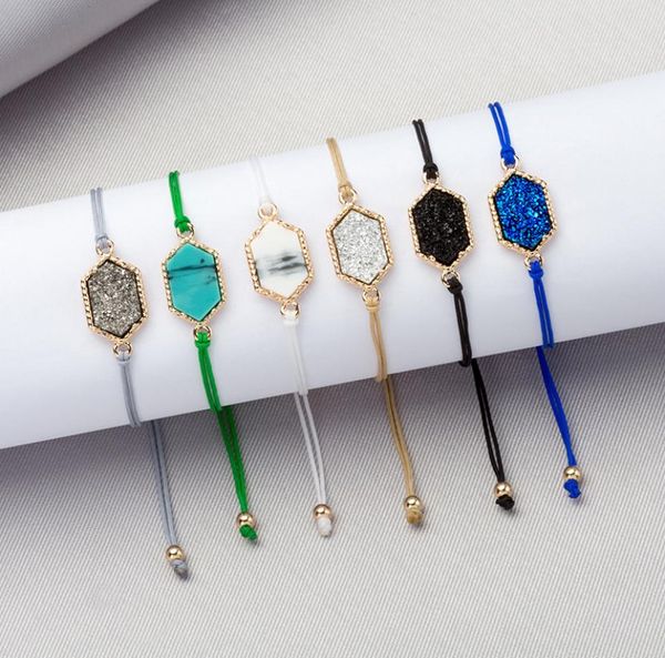 

fashion druzy stone chram bracelets for women healing geometric natural stone adjustable string rope chains bangle mens jewelry in4347933, Golden;silver