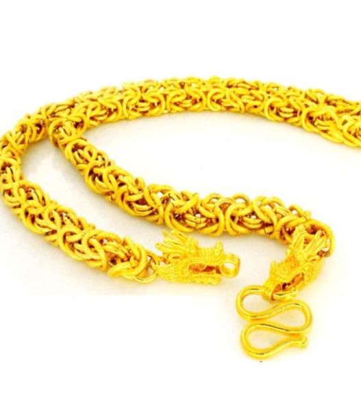 

imitation yellow gold chain necklace men dragon head grain line placer golden thailand chains for mens 60cm7978613, Silver
