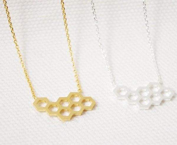 

fashion honeycomb pendant geometric hexagon shape design lady039s rose glod necklace gift for women and men5529525, Silver
