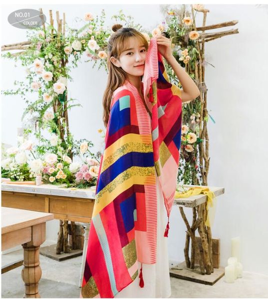 

summer winter twill cotton printed cotton linen national wind scarf air conditioning warm ladies variable sun shade shawl silk scarf 95x180, Blue;gray