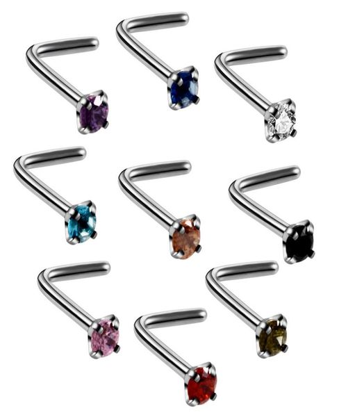 

crystal nose studs sets nose rings studs stainless steel piercing screws fashion nose septum rings9179318, Silver