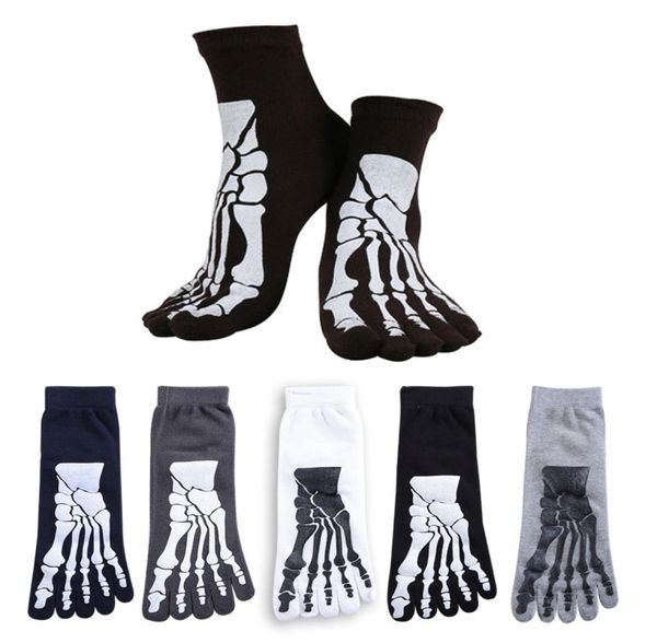

new whole5 colors punk rock men039s 3d print terror skeleton toe socks hip hop scary skull five finger odd sox bone male s2327812, Black