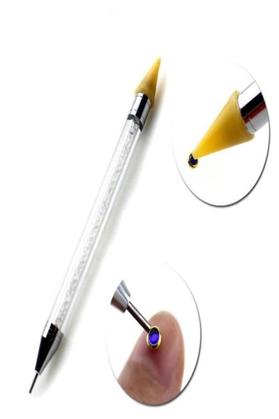 

1pcs rhinestone nail dotting tool double different head dotting pen tips beads picker wax pencil handle manicure tool1427985, Silver