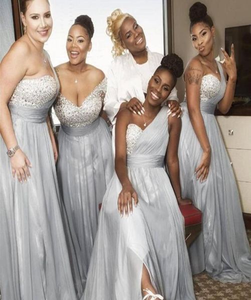 

long sleeves off the shoulder bridesmaid dresses one shoulder crystal pleated chiffon split floor length wedding guest dresses plu9952498, White;pink