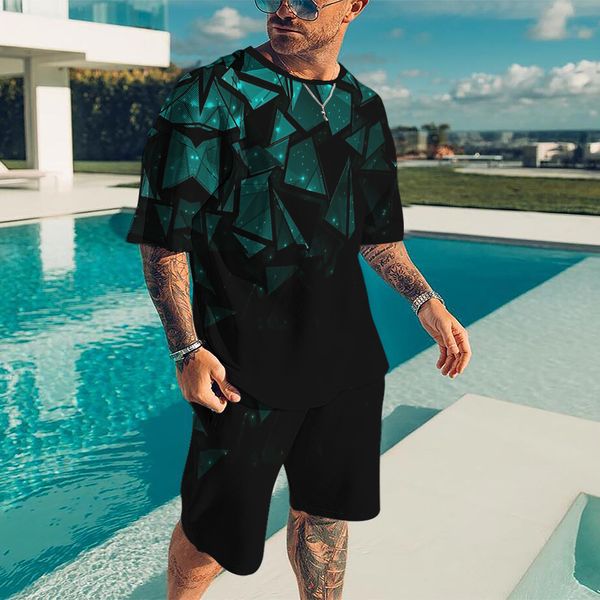 

men's tracksuits summer casual beach shorts set 3d printed blu ray fragments round neck tshirt short sleeve two piece 230822, Gray