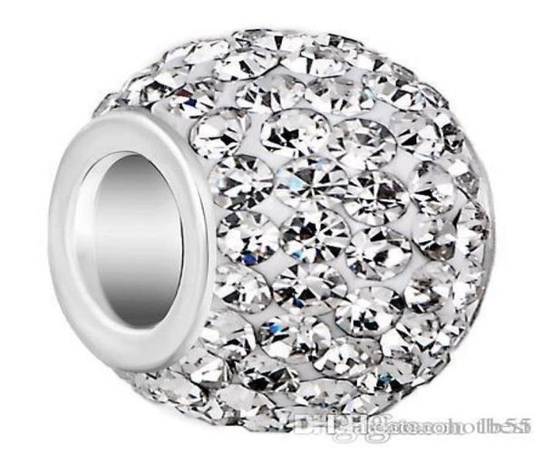 

50 pcslot 10mm 12mm white mixed color rhinestone silver plated resin core big hole crystal european beads loose beads bracelets4922466