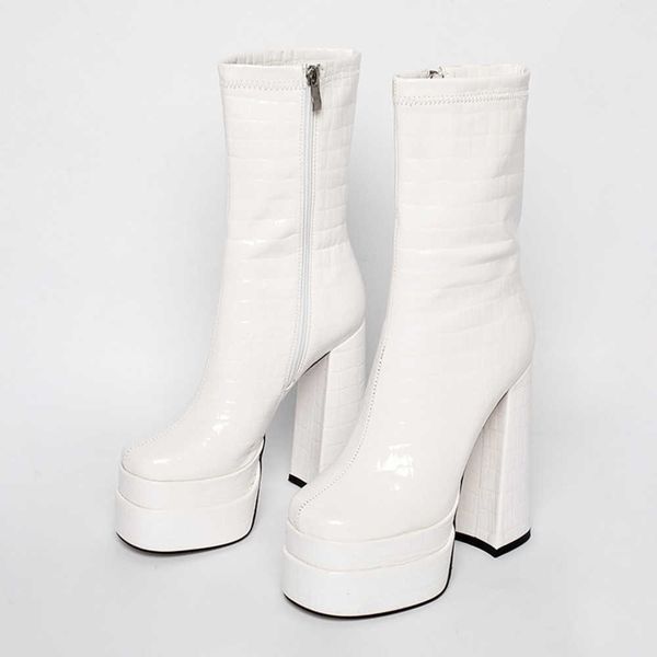 

feng 2022 spring and autumn new high heels square toe side zipper short boots medium sleeve boots large 230822, Black