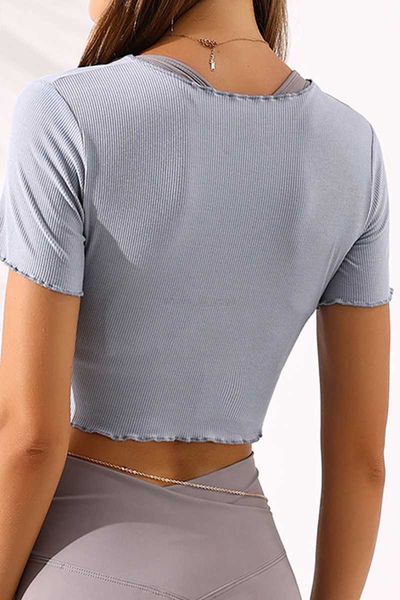 

ll-t969 yoga outfit women's drawstring quick-drying t-shirt short-sleeved thin sports tight-fitting short-sleeved running fitness clot