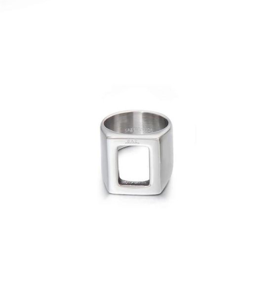 

2021 minimalist ins square hollow ring men039s cold hip hop personality retro index finger titanium steel accessories8477780, Silver