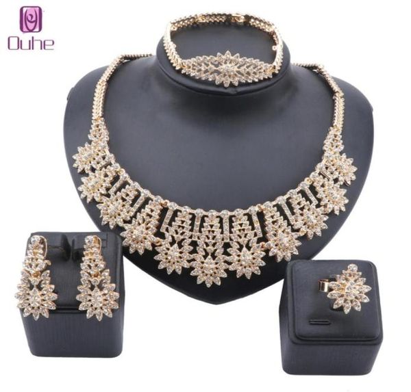 

dubai gold color crystal saudi jewelry sets nigerian wedding necklace jewellry set whole bracelet earring ring set7575503, Slivery;golden