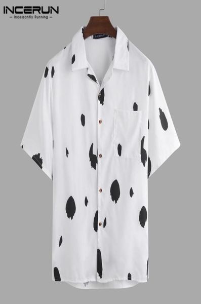

incerun summer printing mens casual shirt short sleeve turndown collar button hawaiian shirts men 2020 beach streetwear camisa65931629464, White;black