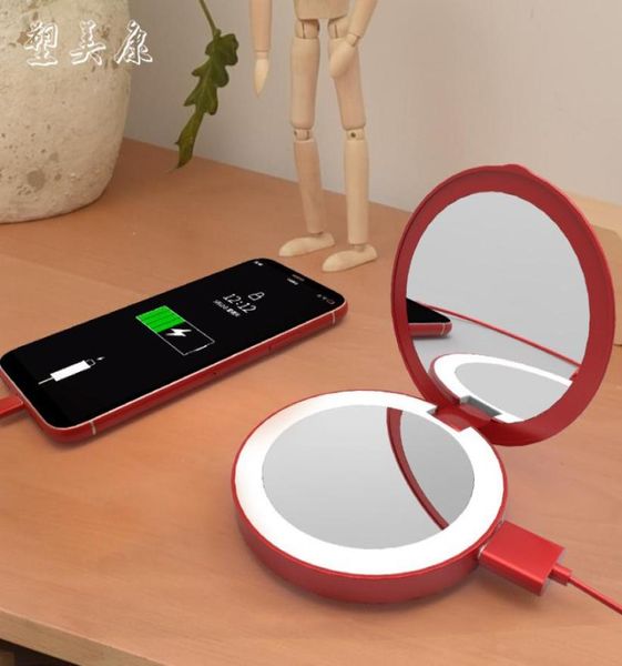 

ml003 portable rechargeable touch screen make up mirror with led lights cosmetic makeup power bank use usb charging6695861