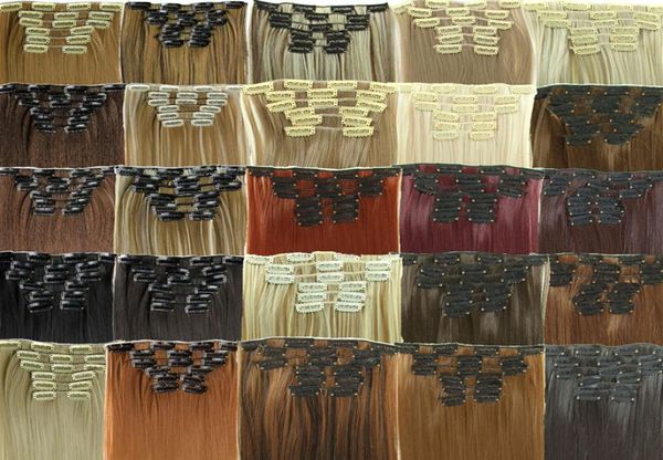 

24 inches total 6pcsset with 16 clips pure and mix colors long synthetic straight clip inon hair extensions one set for full hea1322571, Black;brown